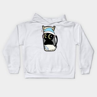 Cute black cat is going to bed Kids Hoodie